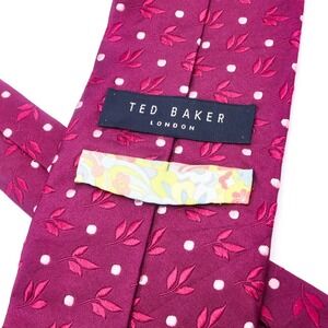 Ted Baker London Designer Tie Silk Vibrant Pink Colorful Floral Woven Necktie
